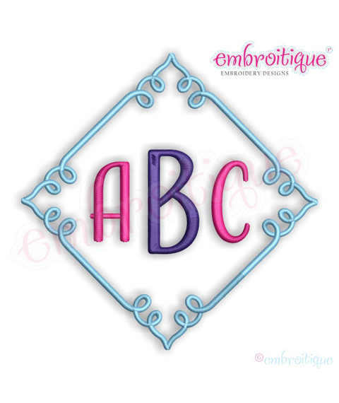 Square Font Frame 1 - Curly Vintage Monogram Frame for Machine Embroidery - Embroitique