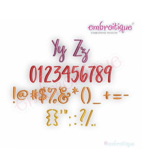 Twist & Shout Monogram Font - cute font for boys & girls - Embroitique Digital Embroidery Design - . 0.75", 1", 1.45", 2", 2.5", 3"