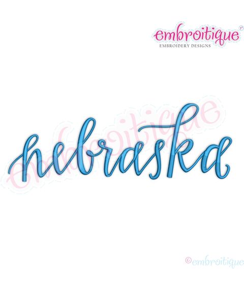 Nebraska Script Hand Lettered USA United States Calligraphy Machine Embroidery Design