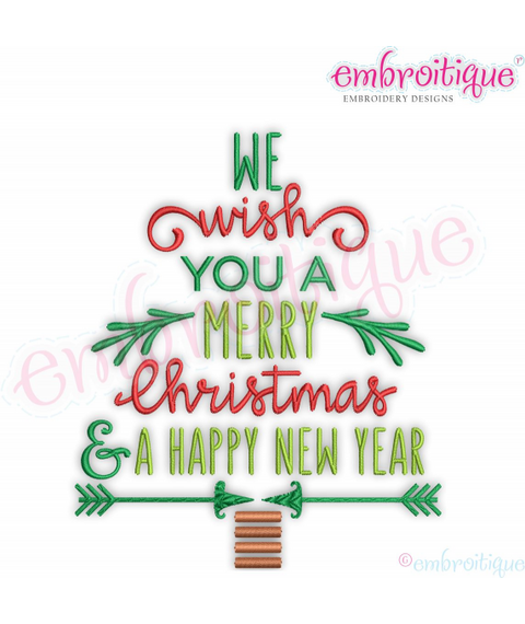 We wish you a Merry Christmas and a happy New Year X-mas Tree Word Collage - Embroitique  Machine embroidery design