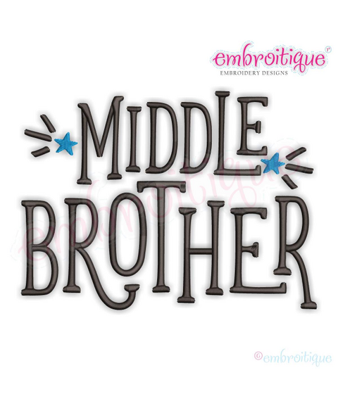 Middle Brother with stars - sibling machine embroidery design - embroitique