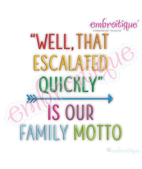 Well That Escalated Quickly Is Our Family Motto - Fun Machine Embroidery Design