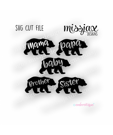 Family Bear Set - Mama Bear, Papa Bear, Baby Bear - SVG files