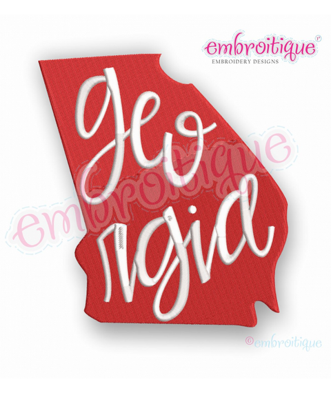 Georgia State Shape Hand Lettered - Embroitique Machine Embroidery Design