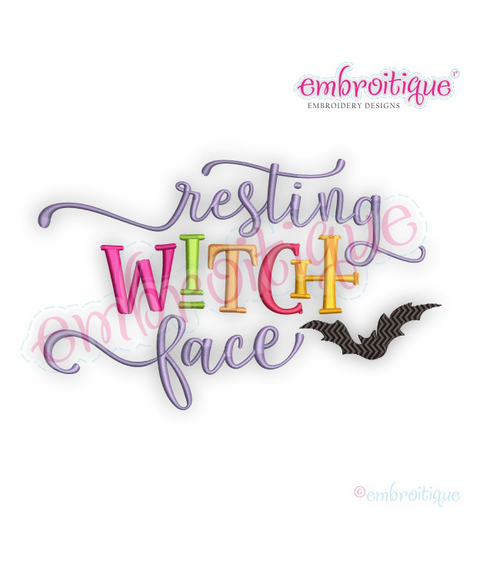 Resting Witch Face - Fall Halloween Autumn Trick or Treat  - Machine Embroidery Design
