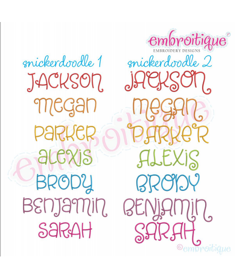 Snickerdoodle - Large - Embroitique Exclusive - Adorable Cute and Curly Machine Embroidery Monogram Font - 4", 5", 6", & 7"