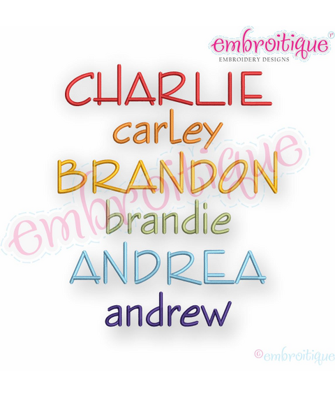 Charlie Monogram Font -small set -  1", 1.5", 2", 2.5", 3", BX Included - Embroitique Machine Embroidery Design