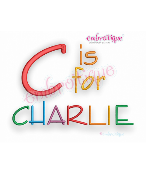 Charlie Monogram Font -small set -  1", 1.5", 2", 2.5", 3", BX Included - Embroitique Machine Embroidery Design