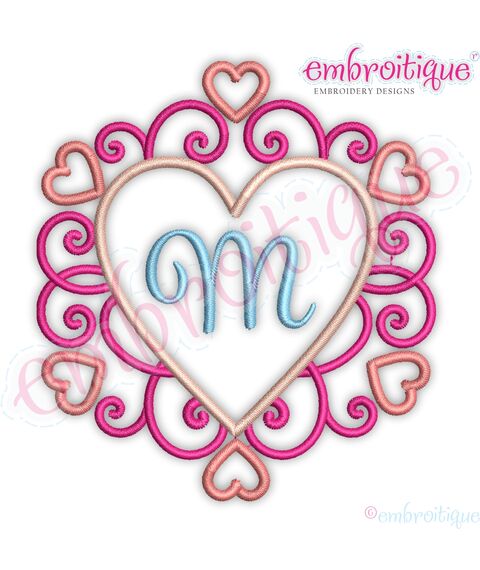 Curly Heart Monogram Font Frame