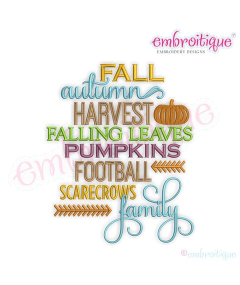 Fall Harvest Football Family Word Block  - Embroitique Machine Embroidery Design