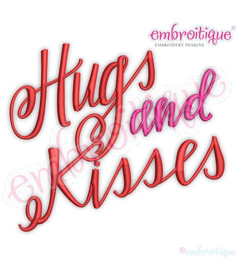 Hugs and kisses script  calligraphy cursive hand lettered Valentine's Day Wedding Love