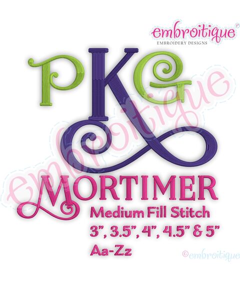 Mortimer Monogram Medium Fill Stitch Curly & Block Font
