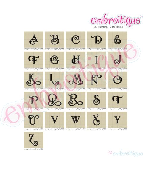 Mortimer Monogram Small Font- Satin Stitch Curly & Block Font, 3 image