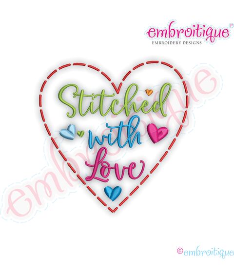 Stitched with Love Heart Stitch Outline Handmade tag