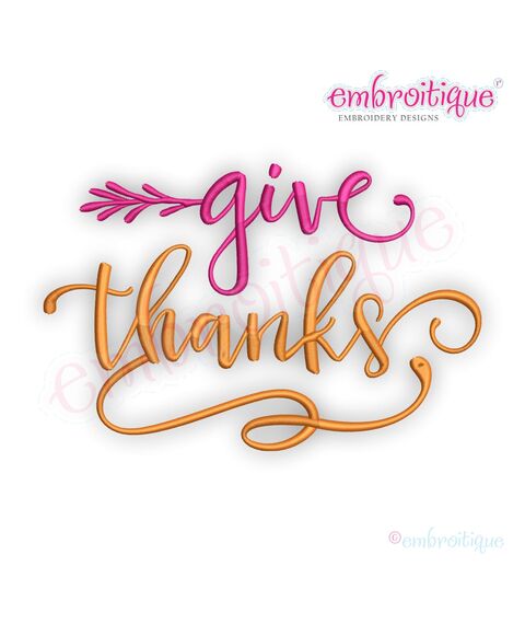 Give Thanks in Script with Branches - Fall- Holiday -Embroitque Machine Embroidery Design
