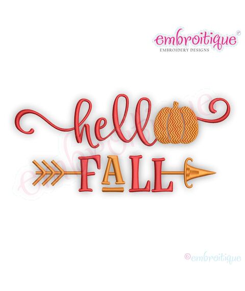 Hello Fall with Pumpkin -  Machine Embroidery Design