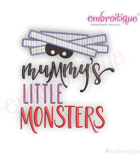 Mummy's Little Monsters - Fall Halloween- Embroitque Machine Embroidery Design