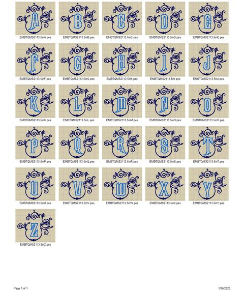 Embroitique Natalya Outline Flourish Monogram Alphabet