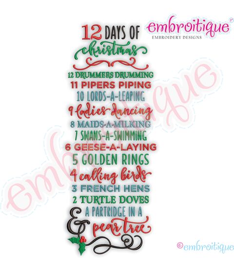 12 Days of Christmas Word Art