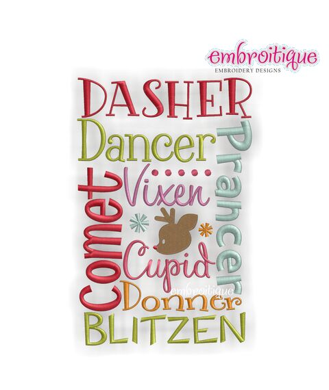 Reindeer Names Block - Whimsical Christmas Design